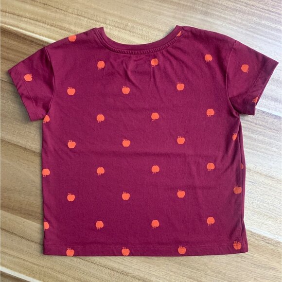 Cat & Jack Kids Girls Apple Print T-Shirt Burgundy Short Sleeve Size Small - Picture 2 of 6